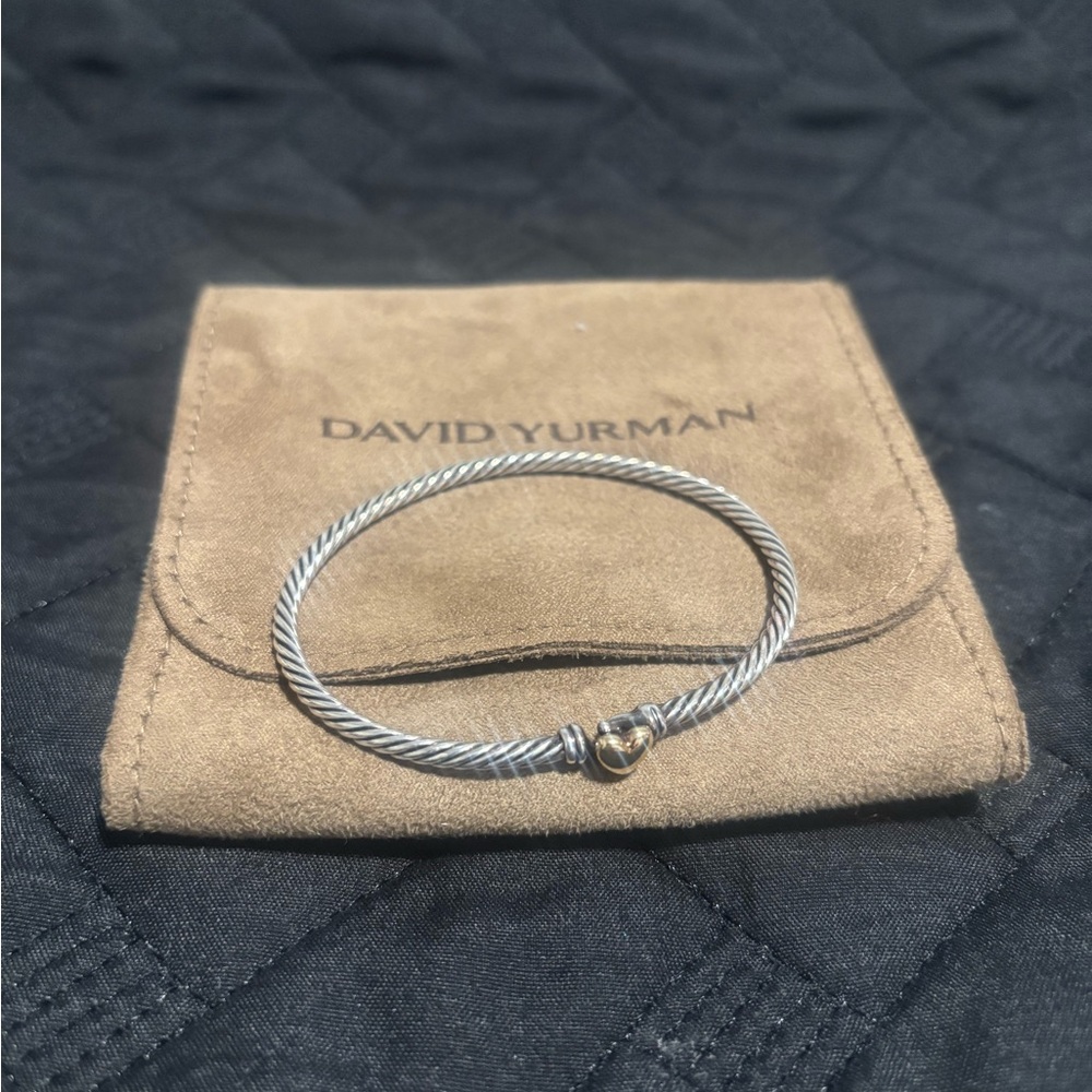 David Yurman Twisted Silver Bracelet with Gold Heart